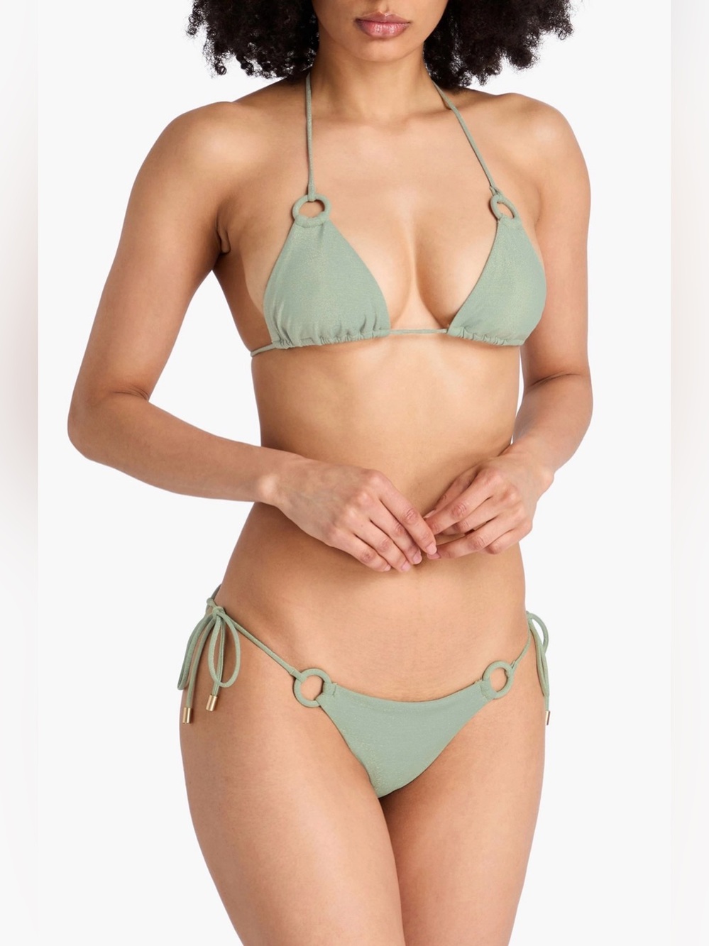 Zimmermann Triangle Ring Bikini Set Metallic Sage Green